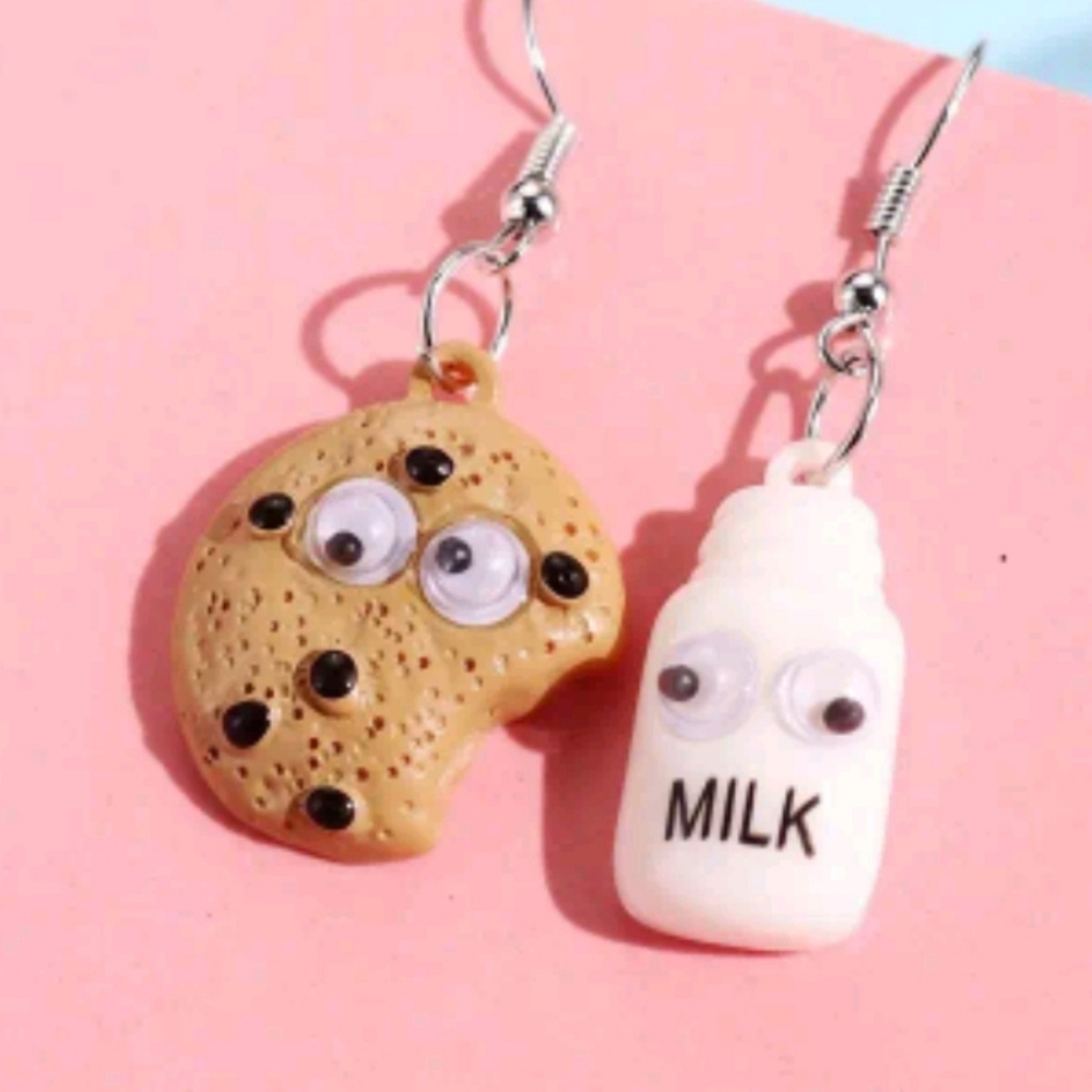 Cute Cookie and Milk Earrings for Kids